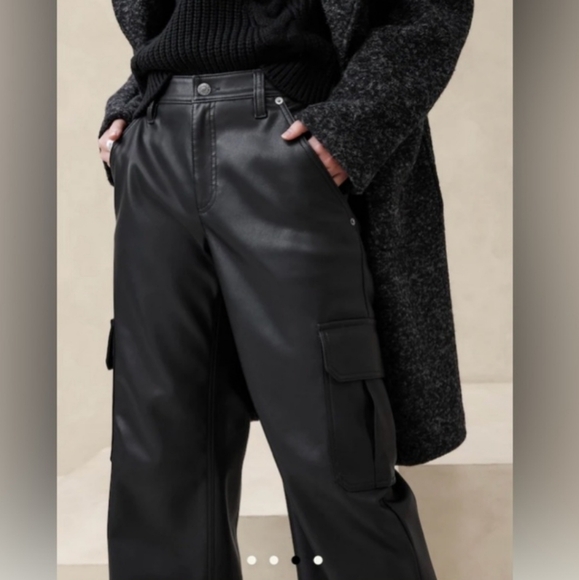 Banana Republic Vegan Leather mid-rise Cargo wide leg pants - Picture 3 of 14